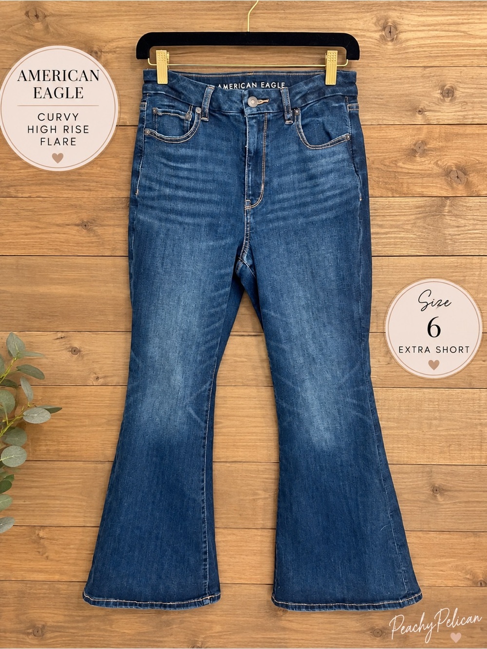 American Eagle Curvy High Rise Flare Jeans Size 6 Extra Short Blue Stretch Denim